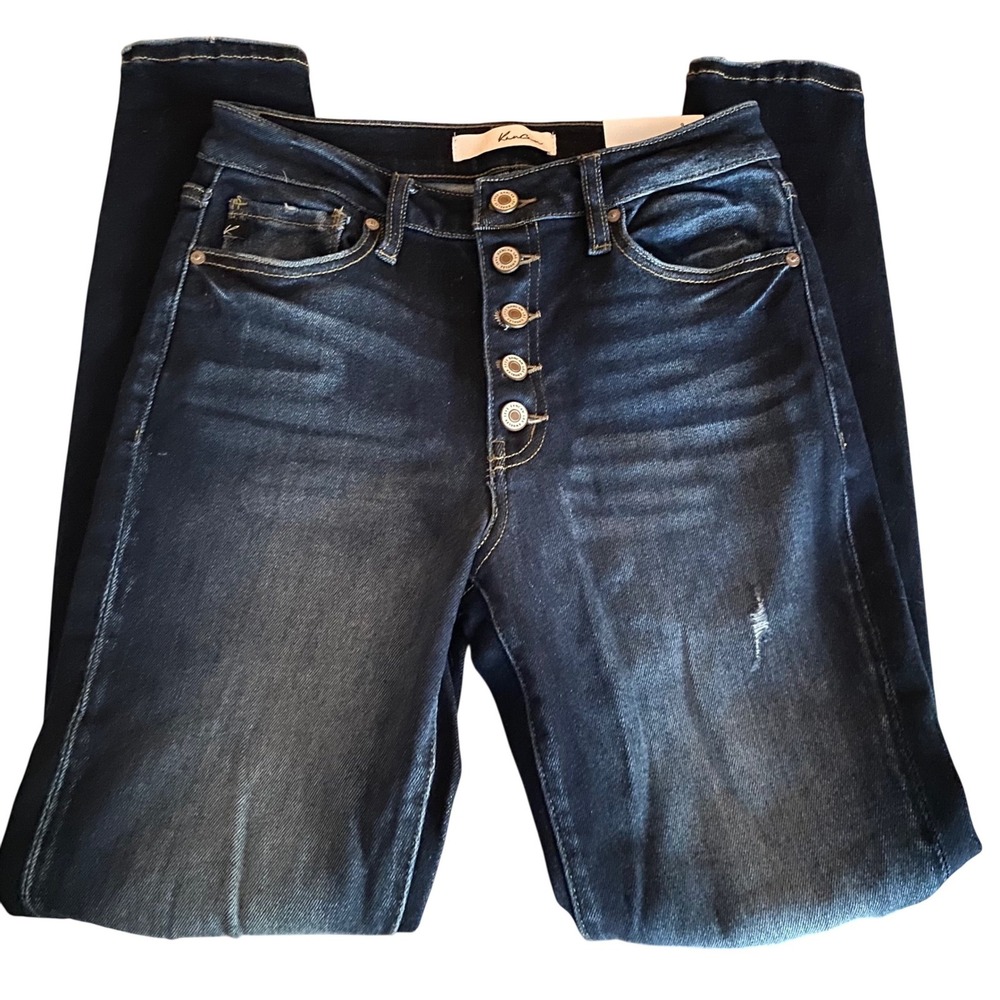 Kancan High Rise Button Fly Distressed Skinny Jeans Dark Wash KC7117D Size 9 28